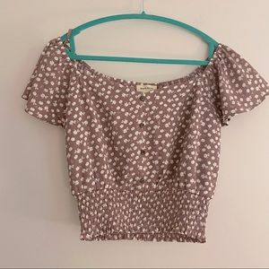 Monteau NWT Dark Rose Floral Ruffle Sleeve Crop L